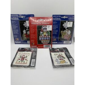 Vtg Lot of 5-3 Janlynn 3.5 X 6 +‎ 2 nmi Christmas counted cross stitch Kits, NWT